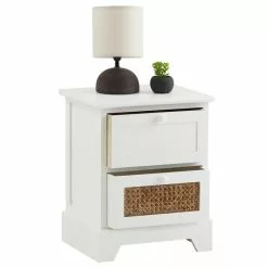 CARO-Möbel Nachttisch RANI Mit 2 Schubladen Und Wiener Geflecht, Weiß -Möbelgeschäft 95347 2