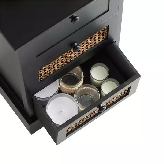 CARO-Möbel Nachttisch ROSHNI Mit 3 Schubladen Und Wiener Geflecht, Schwarz 6 CARO-Möbel Nachttisch ROSHNI Mit 3 Schubladen Und Wiener Geflecht, Schwarz – Bild 4