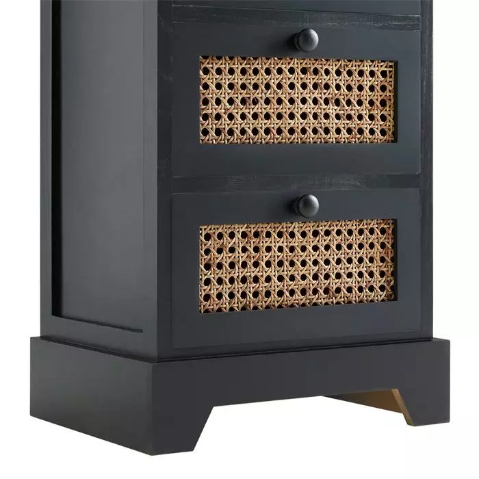 CARO-Möbel Nachttisch ROSHNI Mit 3 Schubladen Und Wiener Geflecht, Schwarz 7 CARO-Möbel Nachttisch ROSHNI Mit 3 Schubladen Und Wiener Geflecht, Schwarz – Bild 5