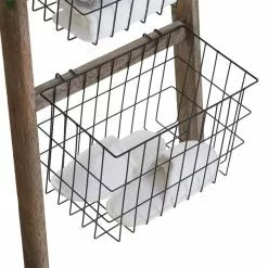 CARO-Möbel Leiterregal FLORISTA In Dunkelbraun Mit 4 Metallkörben -Möbelgeschäft 95409 2