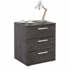 CARO-Möbel Nachttisch MARIELLA In Beton Dunkel Mit 3 Schubladen