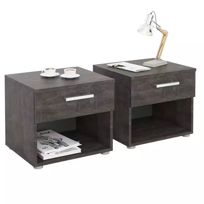 CARO-Möbel Nachttisch MARY Im 2er Set In Beton Dunkel 3 CARO-Möbel Nachttisch MARY Im 2er Set In Beton Dunkel
