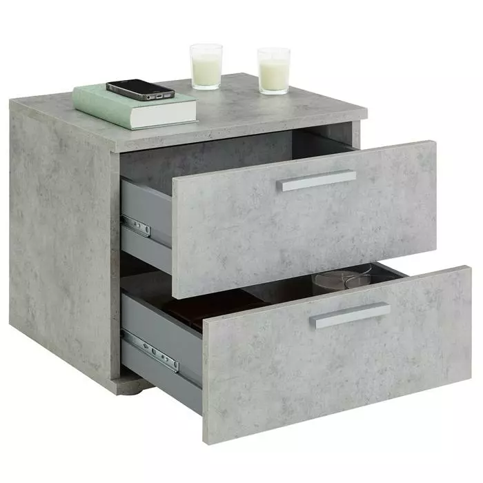 CARO-Möbel Nachttisch MAXIMA In Betonoptik Mit 2 Schubladen 6 CARO-Möbel Nachttisch MAXIMA In Betonoptik Mit 2 Schubladen – Bild 4