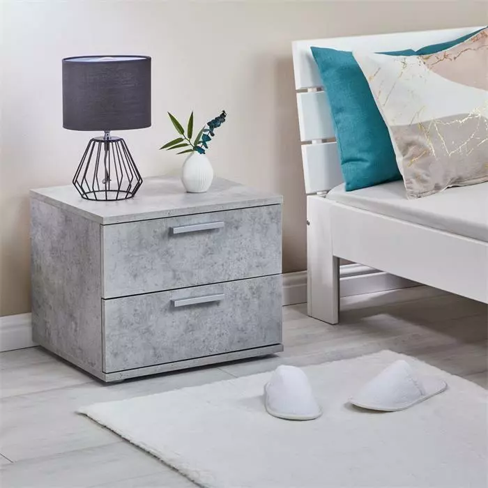 CARO-Möbel Nachttisch MAXIMA In Betonoptik Mit 2 Schubladen 4 CARO-Möbel Nachttisch MAXIMA In Betonoptik Mit 2 Schubladen – Bild 2