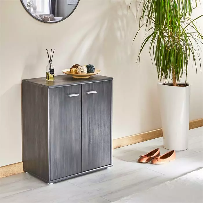 CARO-Möbel Schuhschrank LENNIS 2 Türen In Esche Grau 4 CARO-Möbel Schuhschrank LENNIS 2 Türen In Esche Grau – Bild 2