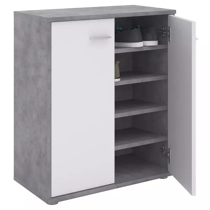 CARO-Möbel Schuhschrank LENNIS 2 Türen In Betonoptik/weiß 3 CARO-Möbel Schuhschrank LENNIS 2 Türen In Betonoptik/weiß