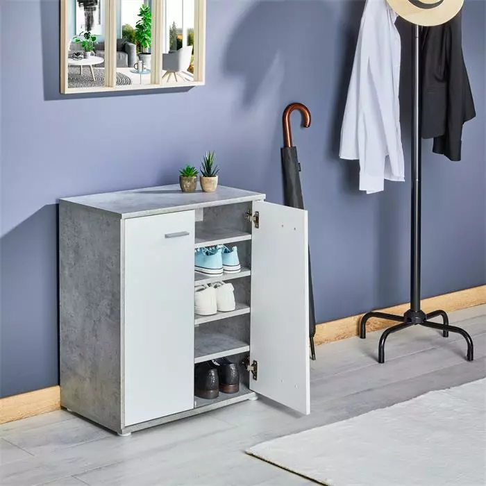 CARO-Möbel Schuhschrank LENNIS 2 Türen In Betonoptik/weiß 4 CARO-Möbel Schuhschrank LENNIS 2 Türen In Betonoptik/weiß – Bild 2