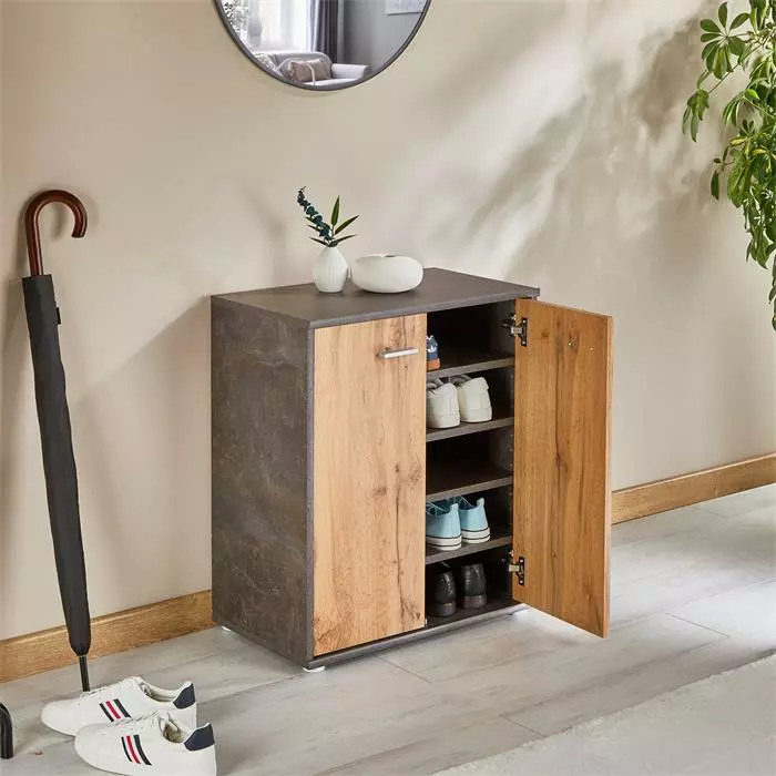 CARO-Möbel Schuhschrank LENNIS 2 Türen In Beton Dunkel/Wotan Eiche 4 CARO-Möbel Schuhschrank LENNIS 2 Türen In Beton Dunkel/Wotan Eiche – Bild 2