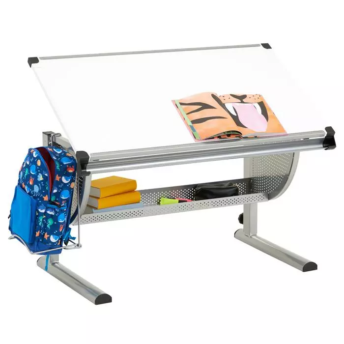 CARO-Möbel Kinderschreibtisch SARI, Neigbar Und Höhenverstellbar In Weiß/alu 3 CARO-Möbel Kinderschreibtisch SARI, Neigbar Und Höhenverstellbar In Weiß/alu