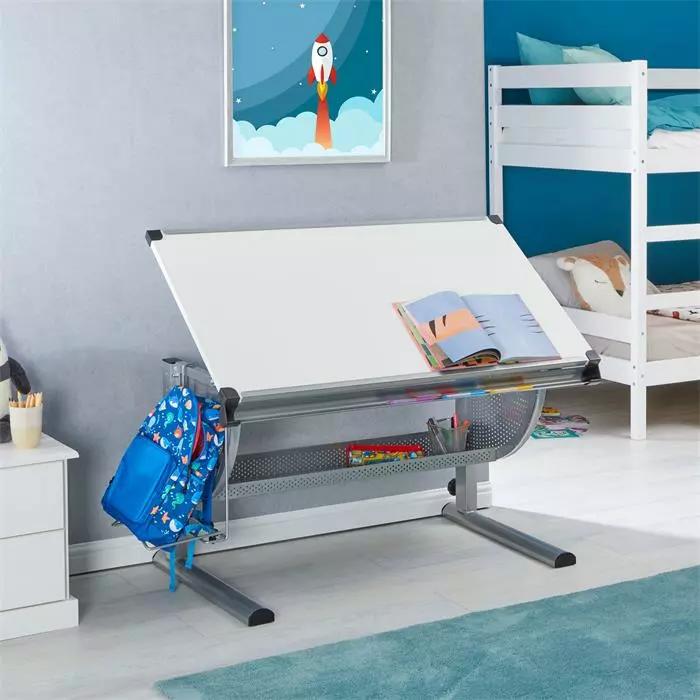 CARO-Möbel Kinderschreibtisch SARI, Neigbar Und Höhenverstellbar In Weiß/alu 4 CARO-Möbel Kinderschreibtisch SARI, Neigbar Und Höhenverstellbar In Weiß/alu – Bild 2