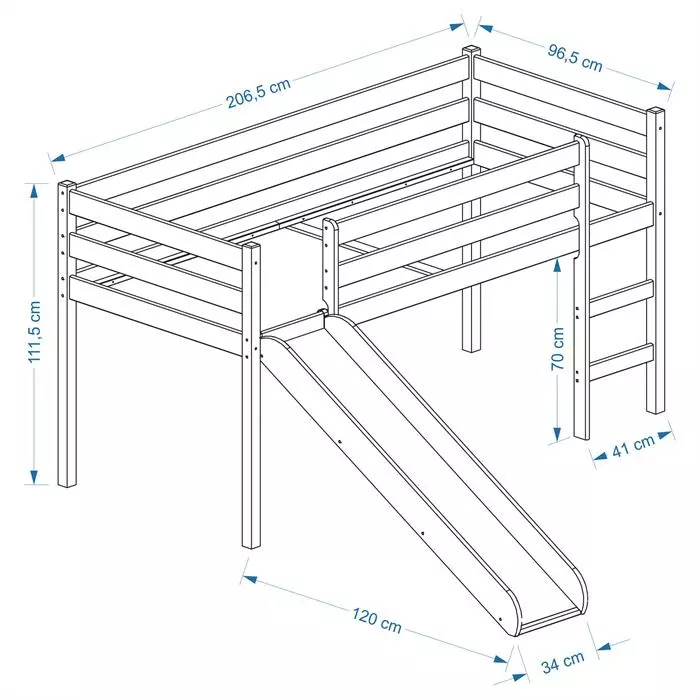 IDIMEX Hochbett Mit Rutsche BENNY Natur, Vorhang Fußball 4 IDIMEX Hochbett Mit Rutsche BENNY Natur, Vorhang Fußball – Bild 2