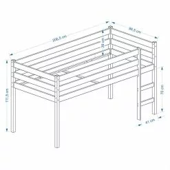 IDIMEX Hochbett ERIK Vorhang Orange/grün In Natur -Möbelgeschäft Skizze Erik OhneV 3
